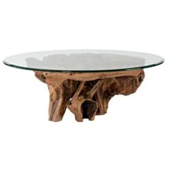Arboles Round Glass Top Root Ball Coffee Table