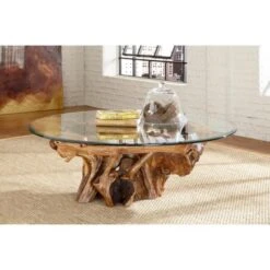 Arboles Round Glass Top Root Ball Coffee Table -Home Decoration Shop KT34066 c