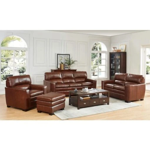 Leland Leather Ottoman - Image 2
