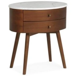 Mid Century Eliot Oval Nightstand With Stone Top