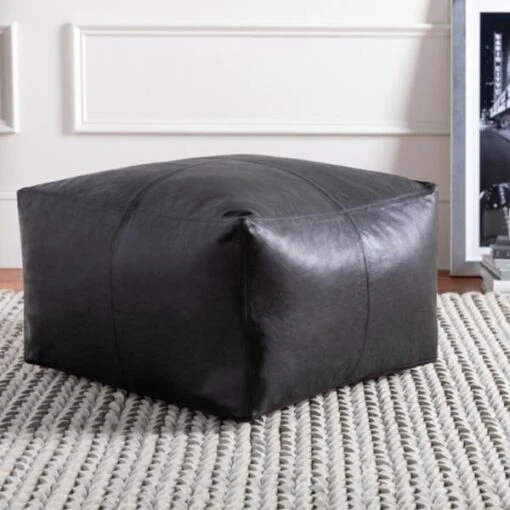 Casen Leather Pouf - Image 2