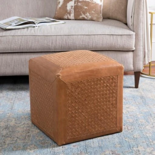 Austin Leather Pouf - Image 2