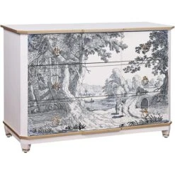 Toile De Jouy 3 Drawer Wooden Chest